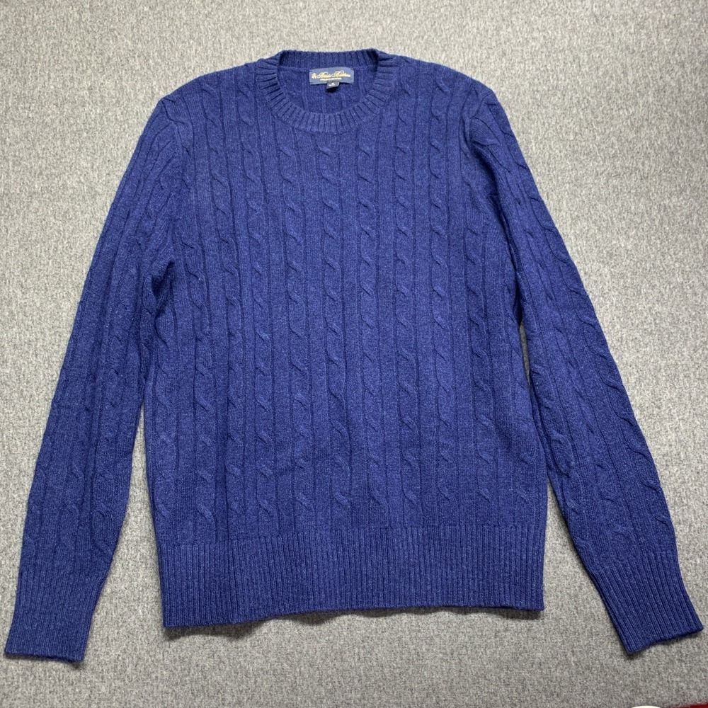 Brooks Brothers 100% English Lambswool Royal Blue Cable Crewneck Sweater Size M